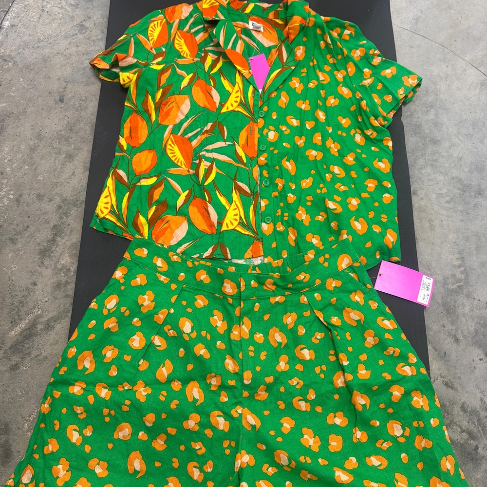 Tabitha Brown Vibrant Green and Orange Patterned Shirt and Shorts Set - Picture 2 of 8